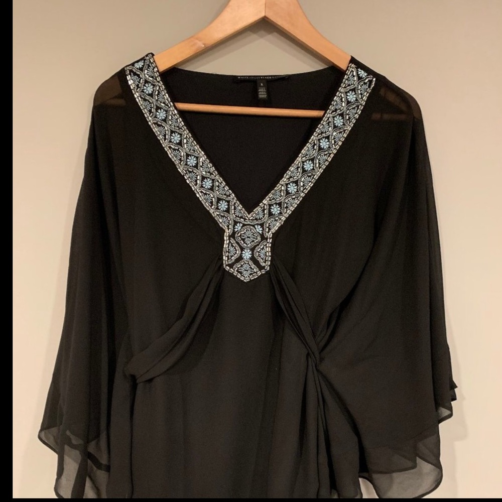 White House Black Market Beaded Embroidered Blouse, Size M